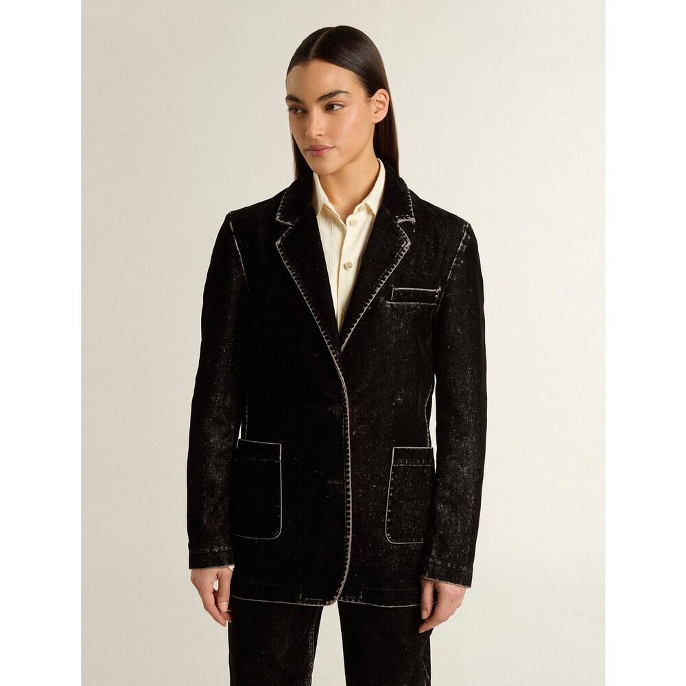 Golden Goose Black Denim Classic Fit Jacket with Velvet Effect Womens 38 / US 2 - Picture 1 of 8